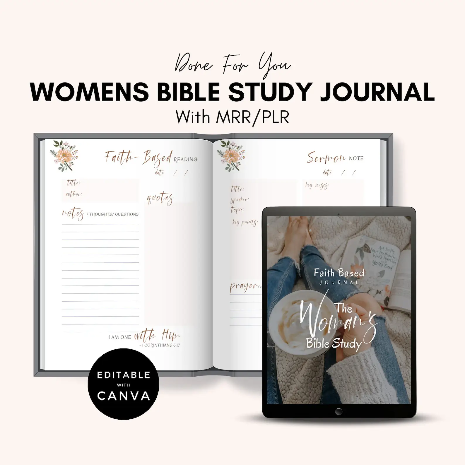 🌸 Editable Women's Faith-Based Journal | Devotional Journal & Bible Study Guide | WITH RESELL RIGHTS - Image 3
