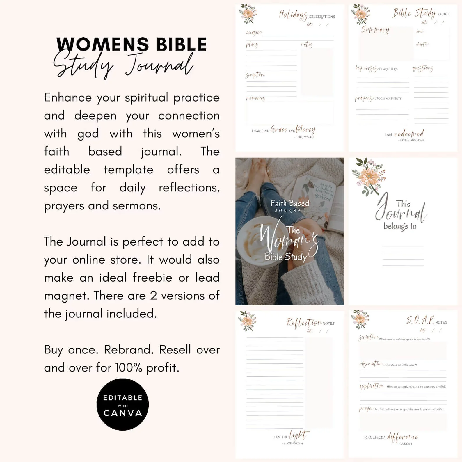 🌸 Editable Women's Faith-Based Journal | Devotional Journal & Bible Study Guide | WITH RESELL RIGHTS - Image 5