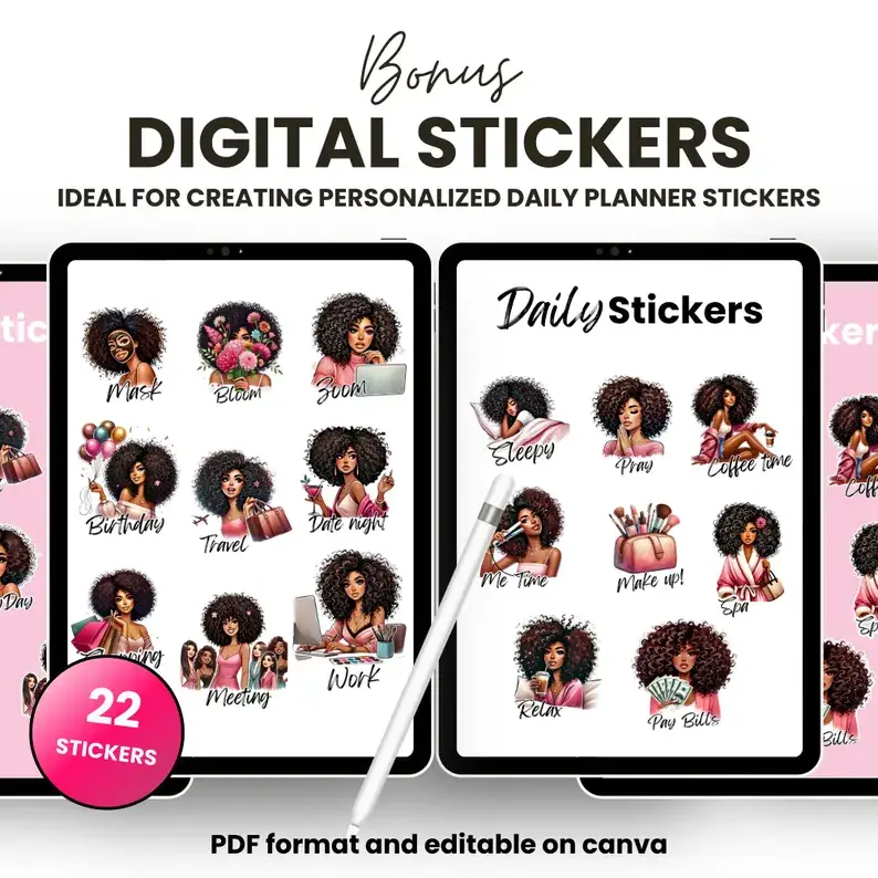 Aesthetic Girl Digital Planner + 22 Beautiful Digital Stickers (with Resell Rights) - Image 3