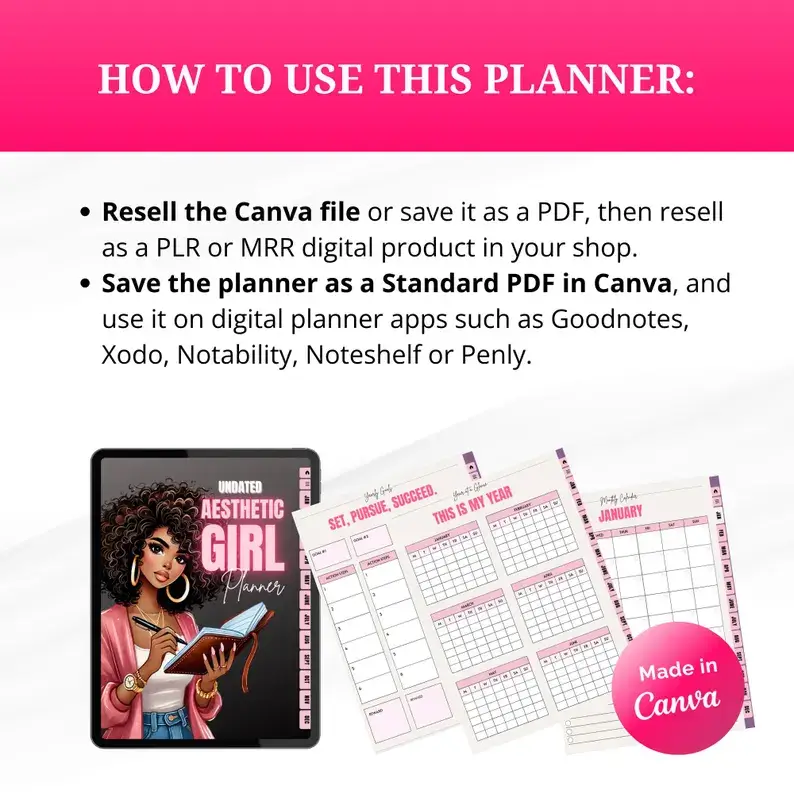 Aesthetic Girl Digital Planner + 22 Beautiful Digital Stickers (with Resell Rights) - Image 7